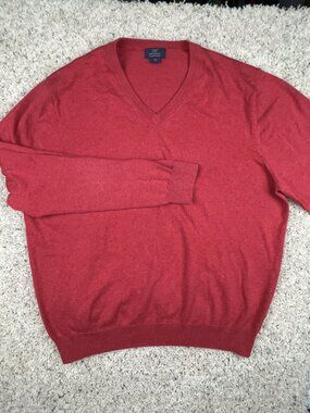 Brooks Brothers 346 Mens Pima Cotton Sweater Long Sleeve V Neck Red Size XL